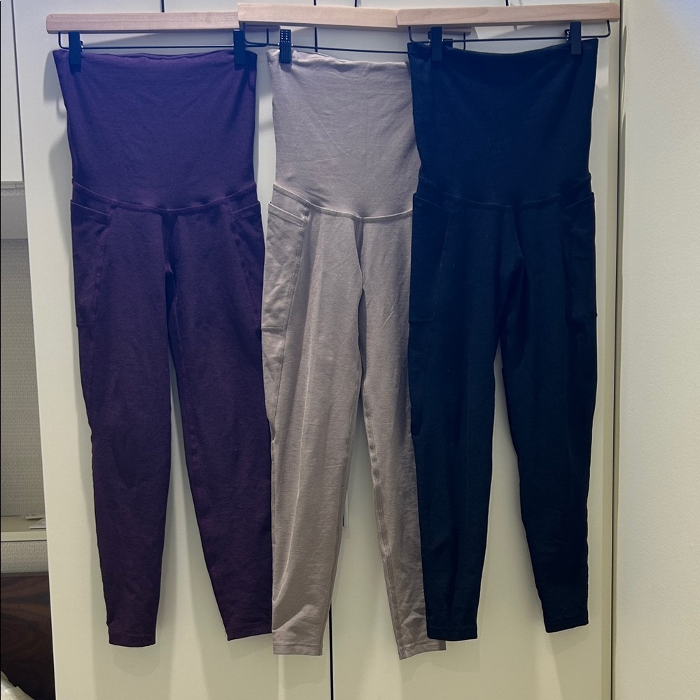 Beyond the Bump High-Waisted Leggings - Black, Purple, and Tan